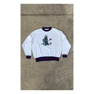 Vintage J'Ma Plum Sweater Men Large White Golf Embroidered Crewneck Long Sleeve